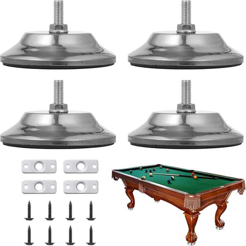 Varku Billiard Table Leg Levelers, 4 Pcs Pool Table Leg Leveling Risers 5’’D with Adjustable Height, Robust Metal Table Leveling Feet for Billiard Tables, Ping-Pong Tables, Soccer Tables - Image 1